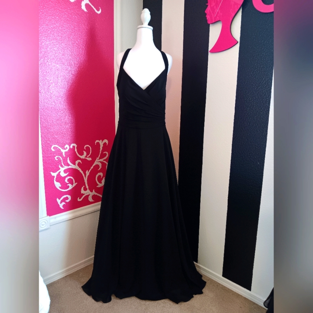 Christina WU Elegant Black Halter Dress, Size 18